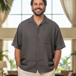 Paradise Coves Men's Black 100% Linen Short Sleeve Shirt - Size XXL